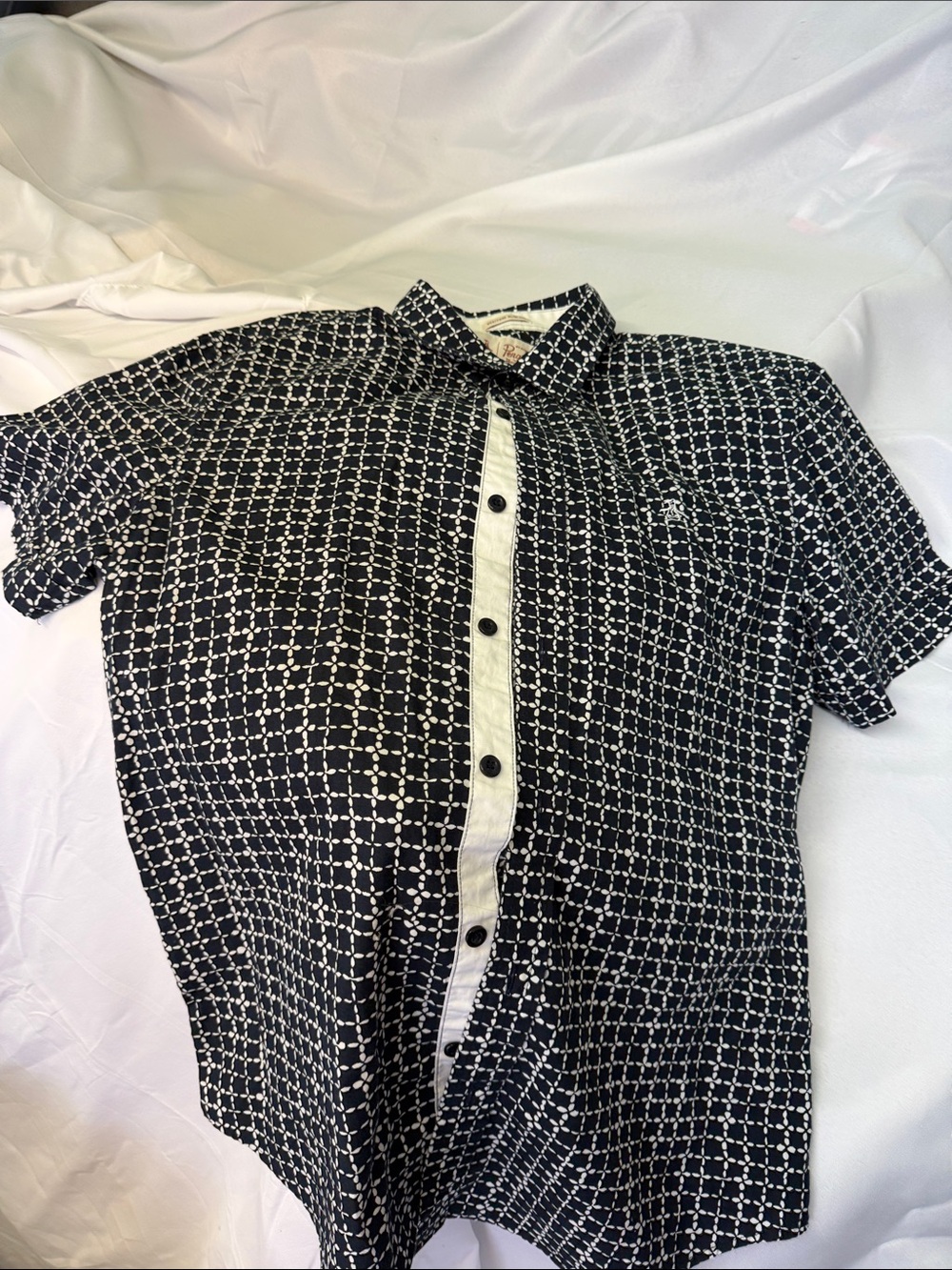 Original Penguin Black & White Short-Sleeve Button-Up Shirt